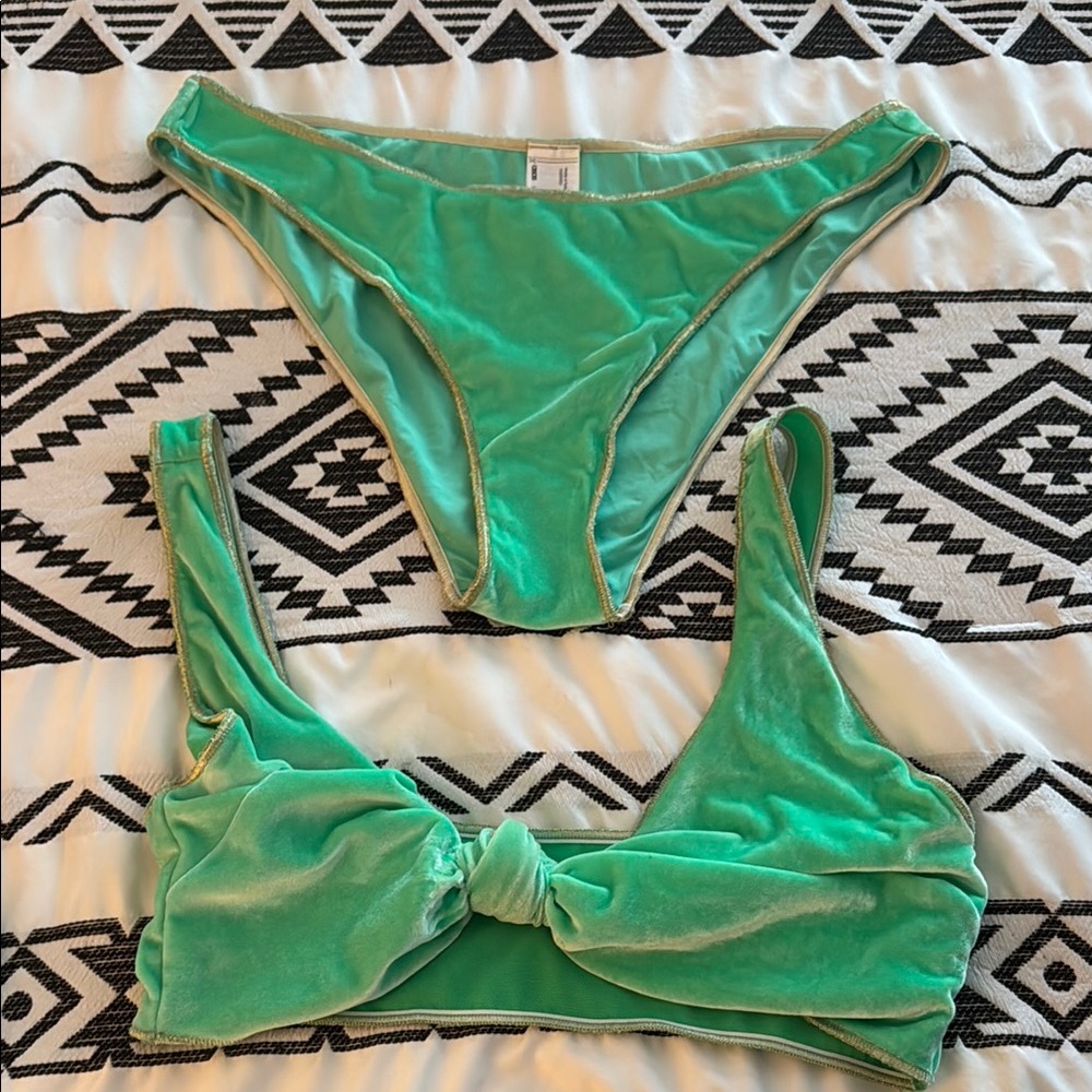 Green Velvet Bikini Set